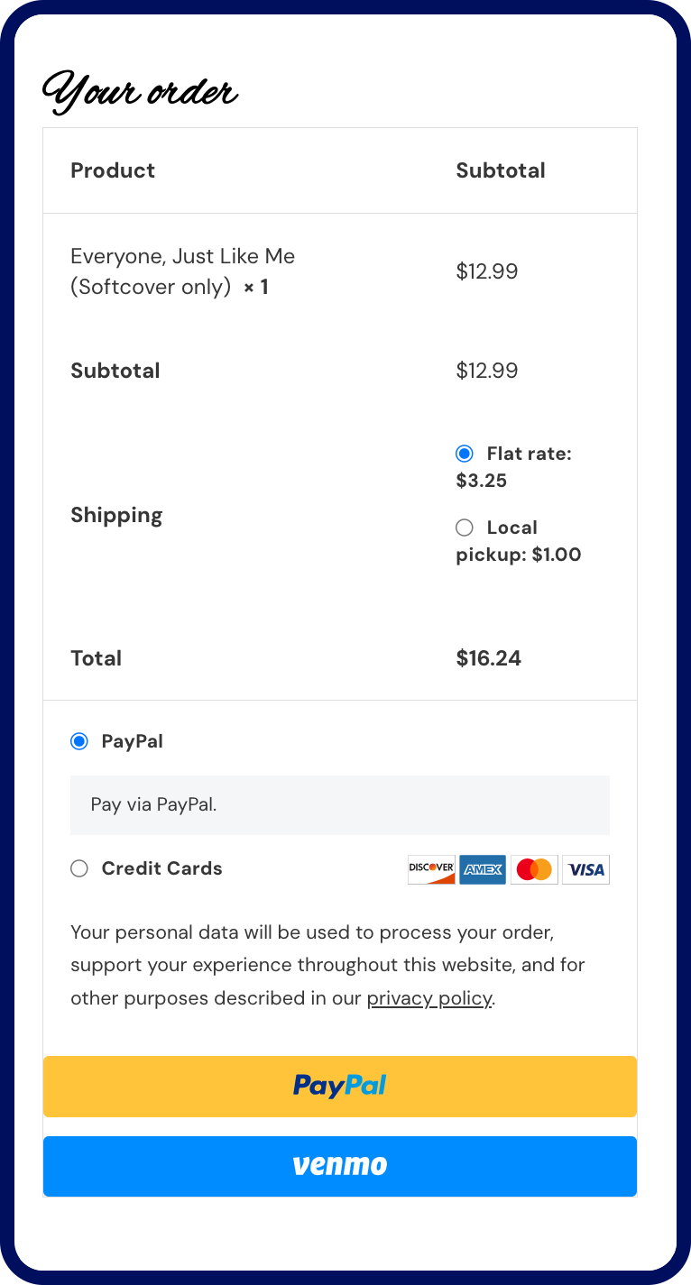 PayPal checkout on Read with Carylee website