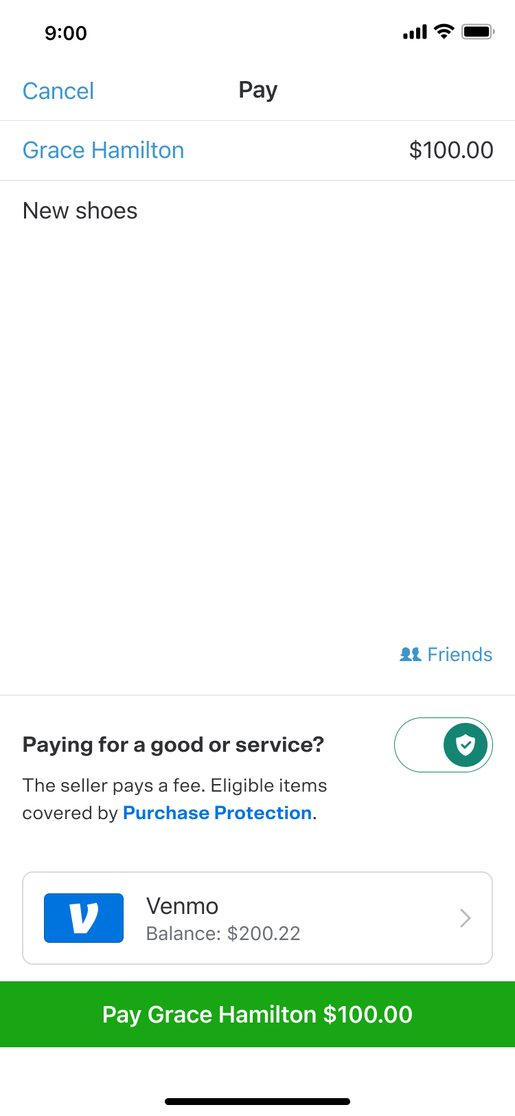 Paying for goods and services with Venmo